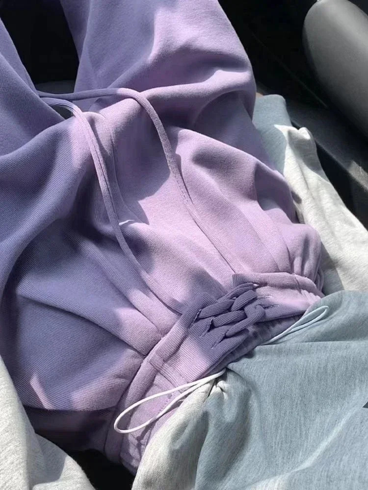 HOUZHOU Y2K Sweatpants Women Summer Woman Fluid Pants Purple Wide Leg Trousers Female Loose Casual Bottom Korean Streetwear 240821