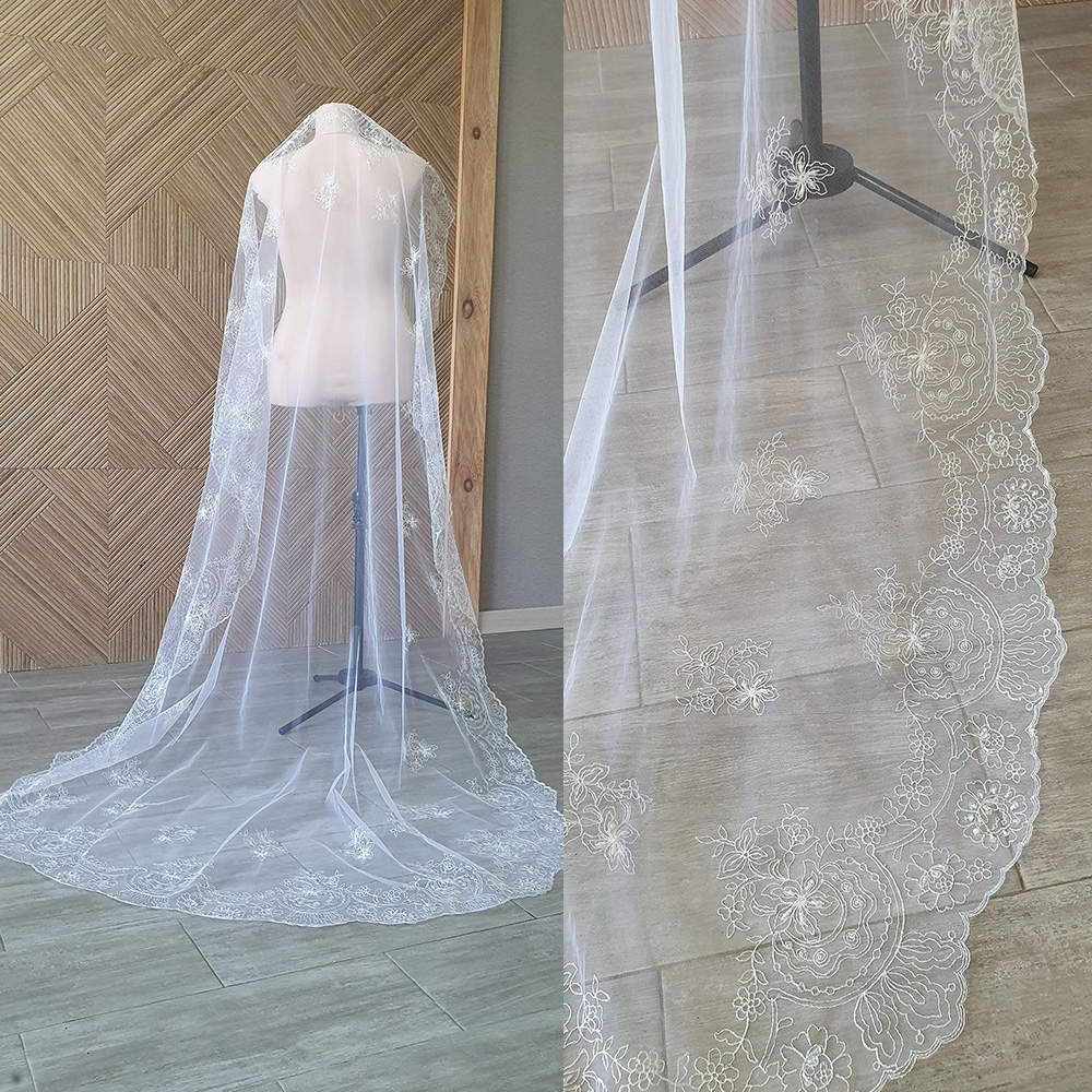 Simple Lace Wedding Veil Special Cut Royal Bridal Veil with Comb Appliques Veil 2M White Ivory Wedding Accessories For Women Custom Made