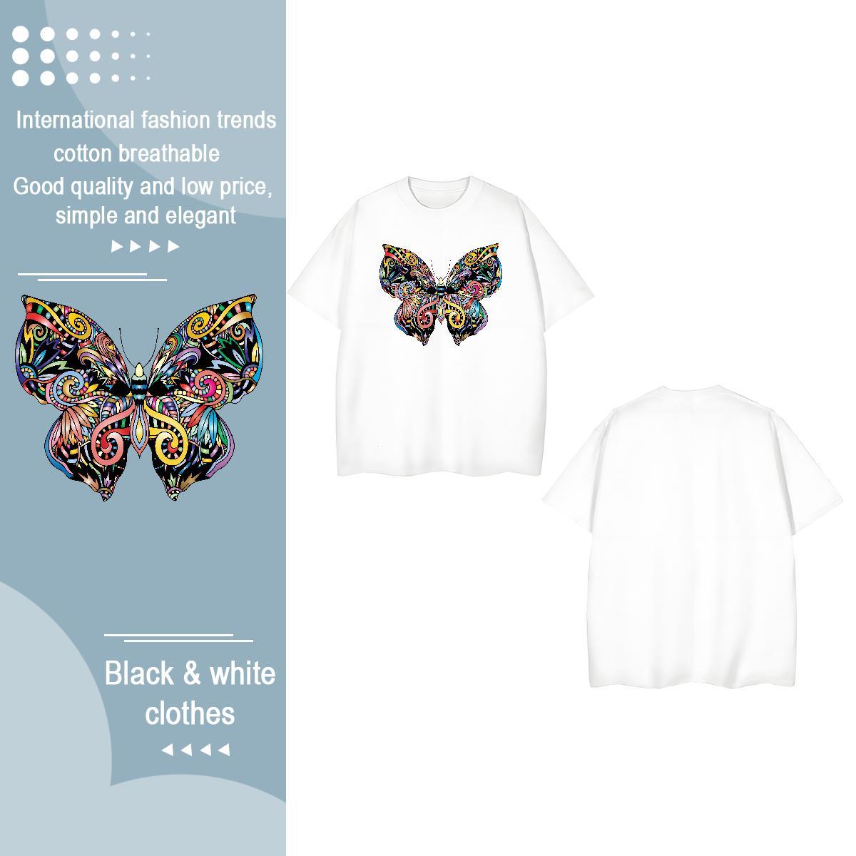 DIY T Shirt For Woman Breathable Short Sleeve 230g Pure Cotton Womens Tshirts DIY Anime Printed Butterfly High Street Hip Hop 5A Tees Shirts