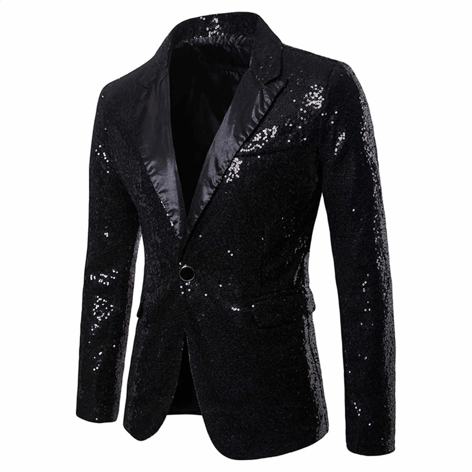 Shiny Sequin Suit Jacket Mens Stage Performance Coat White Silver Blue Red Purple Blazers Vneck Single Button 26893259 240821