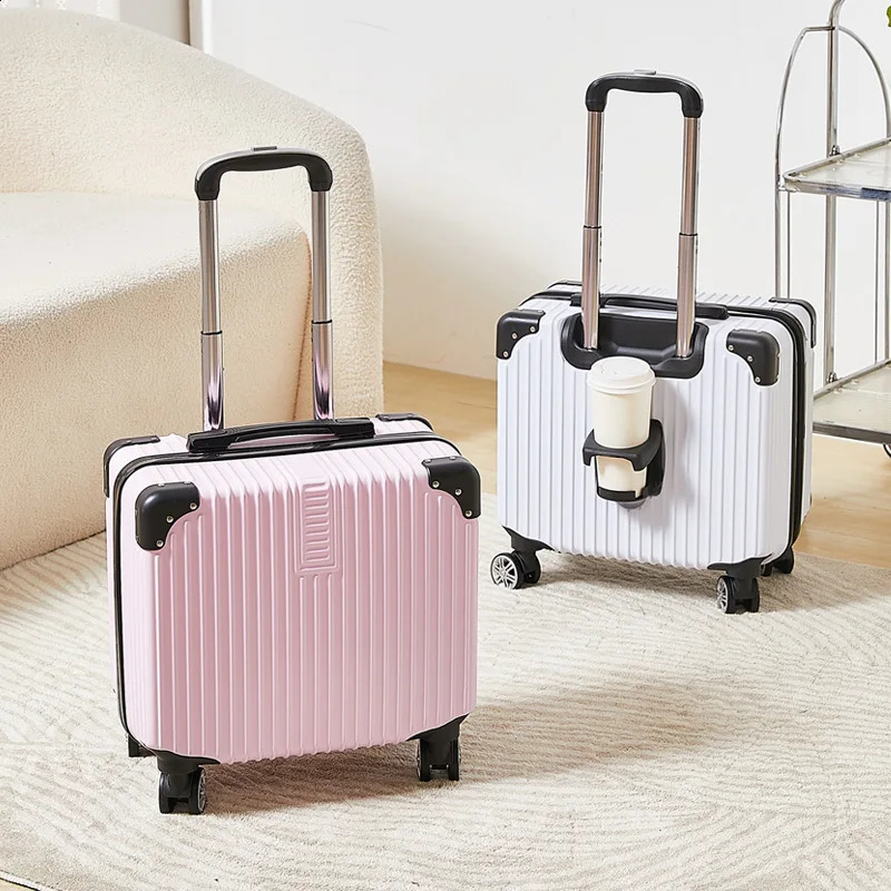 18-inch solid color minimalist trolley case business lightweight suitcase thickened suitcase with casters and cup holders 240821
