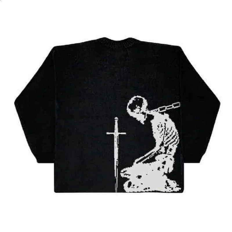 Y2K Skull Sweater Hip Hop Retro Mens Casual Harajuku Loose Oneck Winter Pullover High Street 240821