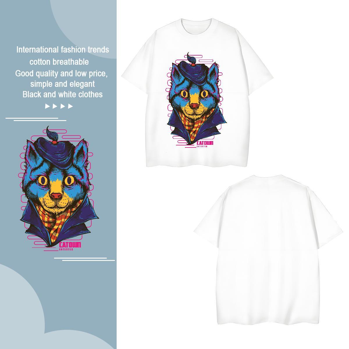 Cool Blue cat T-Shirts Home Outdoor Couples T Shirts 230g 100% Cotton New Arrival O-Neck Short Sleeve Plus Size Custom Tops Shirt