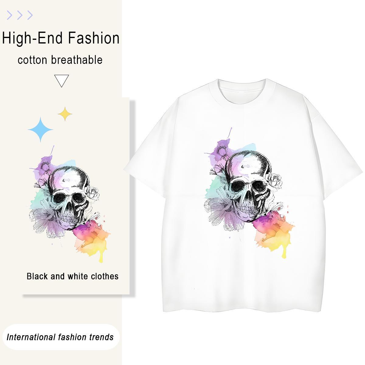 Custom Womens T Shirts 230g 100% Cotton Crew Neck Hip Hop skull Woman Tshirt Female Graphic Tees