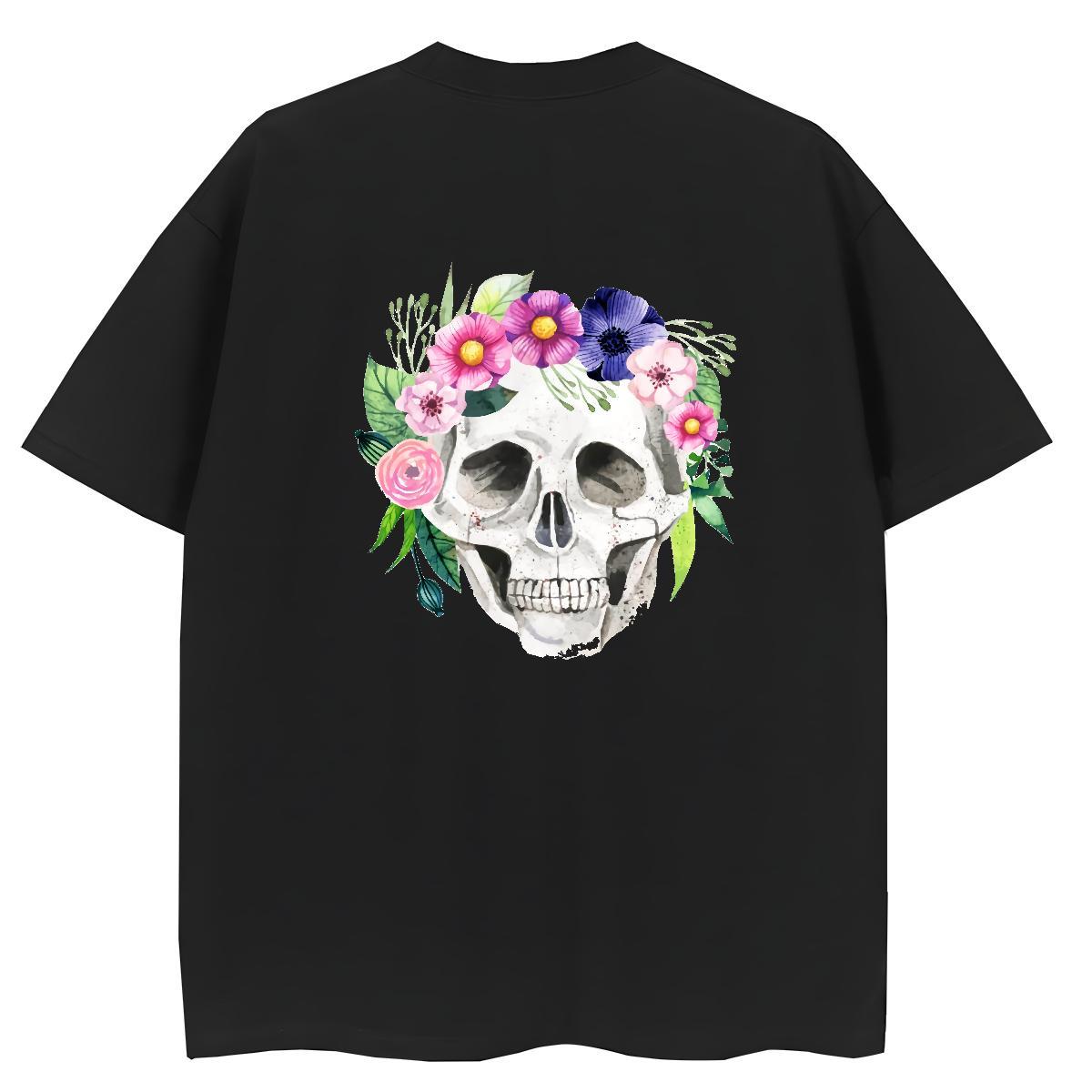 Fashion Casual T-Shirts 230g Cotton Breathable Crew Neck Daily Outfit flower Lady T shirt Comfortable White Plus Size Clothes Shirt