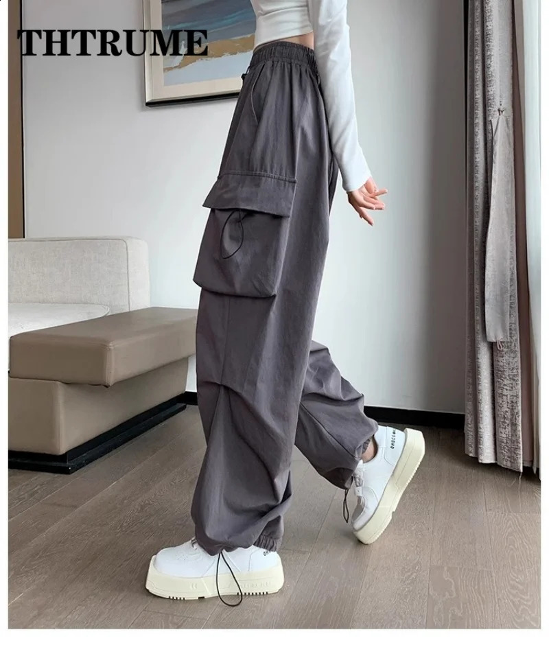 Women Fashion Baggy Cargo Pants Summer Oversized Vintage Y2K Hip Hop Elastic High Waist Pant Casual Office Lady Loose Trousers 240821