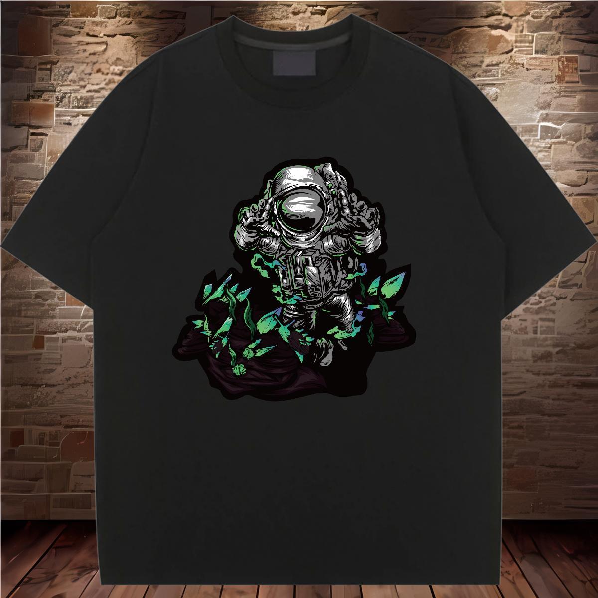 5A Woman Tshirt 100% Cotton 230g cosmonaut Home Outdoor T-Shirts for Women Breathable Crew Neck White Plus Size Clothes Shirt