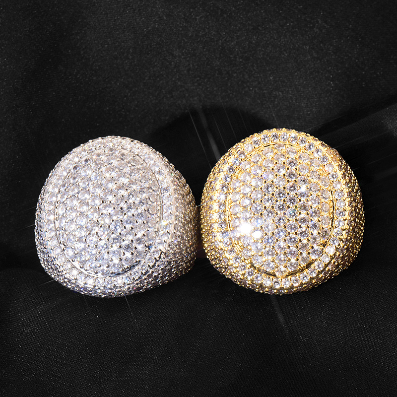 Hip Hop Casting Oval Egg Rings 18K Real Gold Plated Full 5A Zircon Couple Jewelry