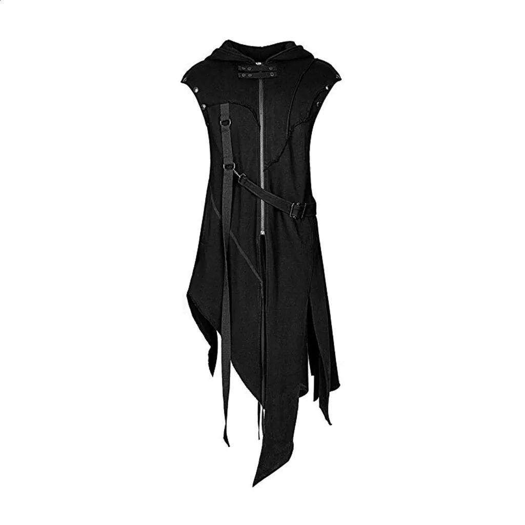 Men Hooded Sweatshirts Black Hip Hop Trench Coat Hooded Cloak Mens Irregular n Long Cardigan Street Punk Vintage Jackets 240822