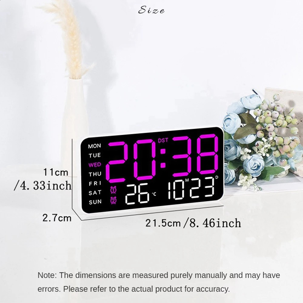 Large Digital Wall Clock Week Date Temperature Display Voice Control Table LED Alarm Clocks Brightness Adjustable 1224H Clock 240822