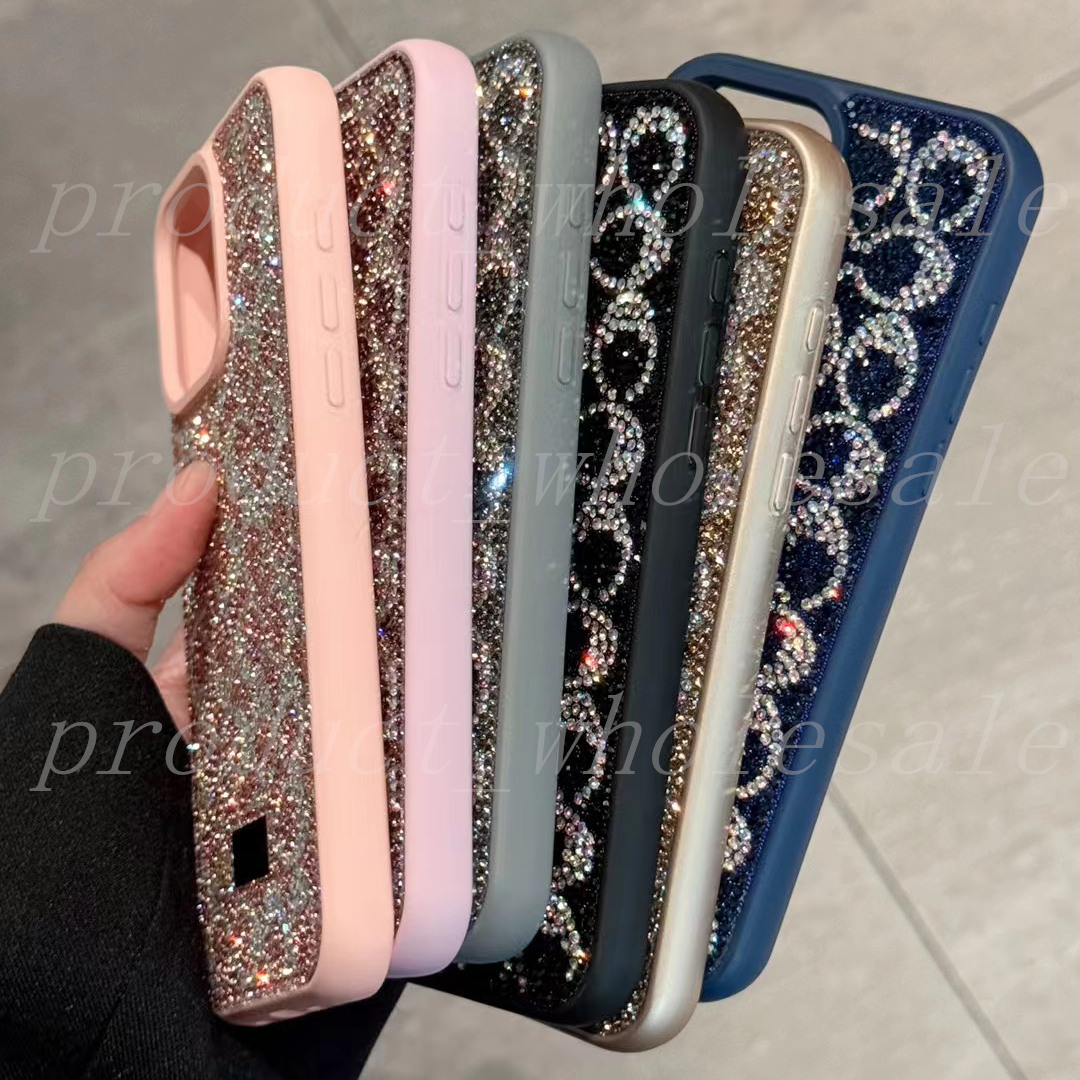 Luxury Bling Glitter Phone Cases For Iphone 13 14 15 16 17 Air 17pro Pro Max Fashion Designer Plating Rhinestone Diamond Women Soft Silicone Protectiv