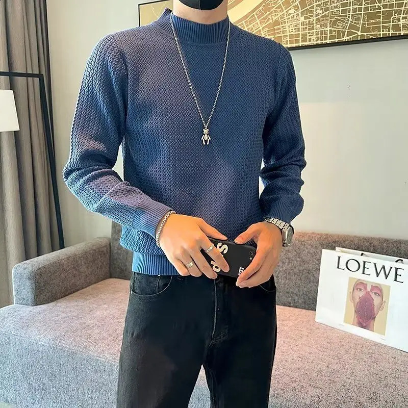 Autumn Winter Solid Knitwear Long Sleeve Sweaters Fashion Harajuku Tops Casual All Match Undershirt Thick Pullover Male Clothes 240821