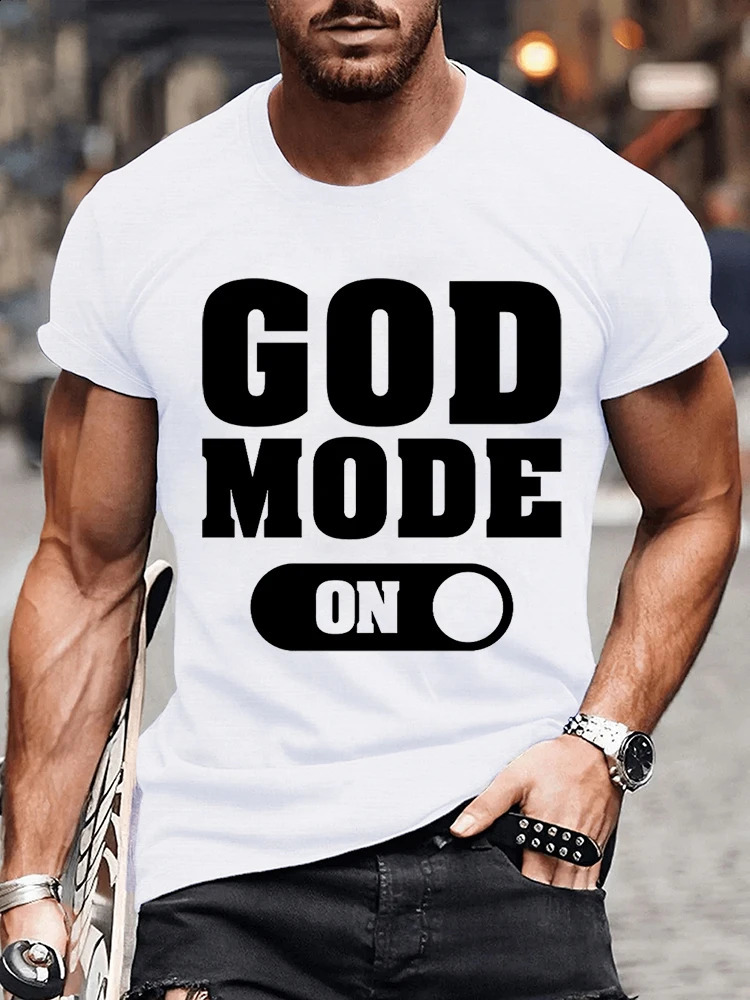 Summer fashion mens Tshirt God pattern flat printed summer short sleeved dress casual 240822