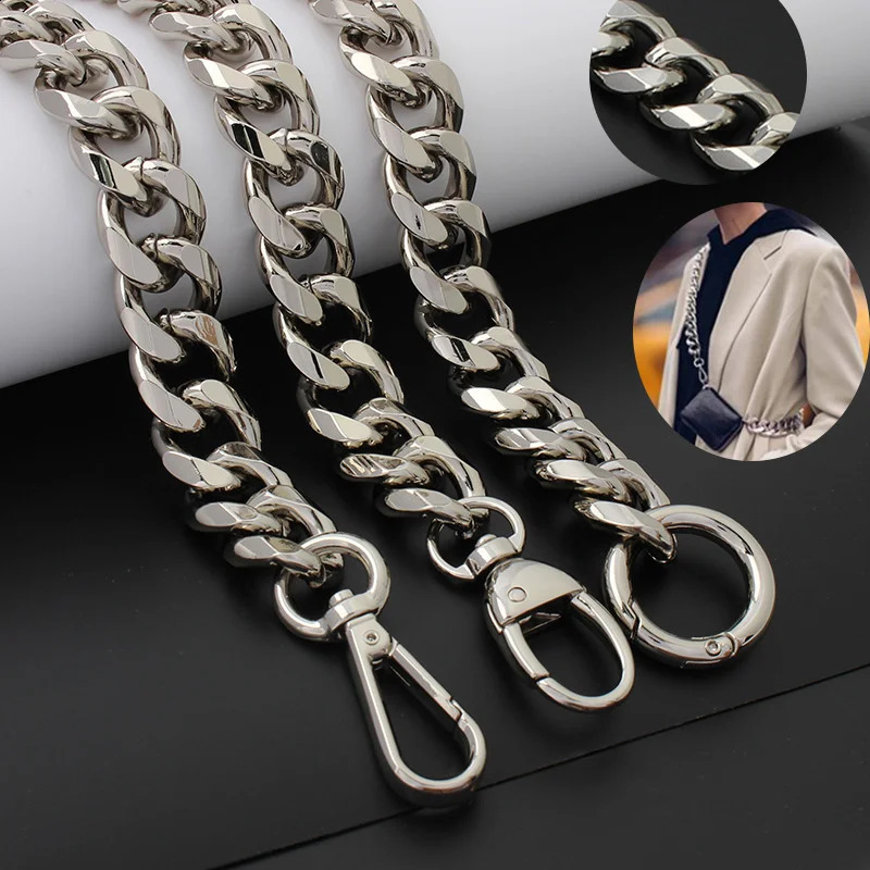 Silver 19mm thick aluminum chain lightweight bag with bag accessories DIY handle easy to match accessories handbag 240821