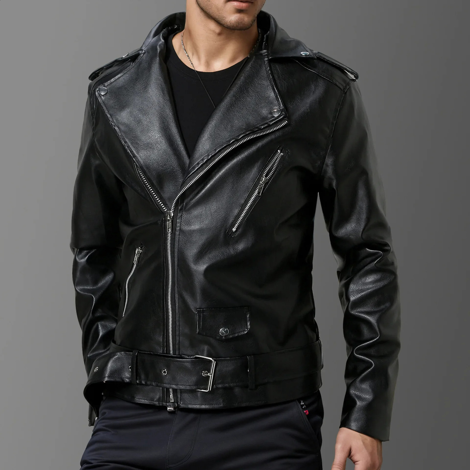 Mens Leather Jacket Autumn High-quality Slim Fit Lapel Sloping British Fashion Motorcycle Suit Leather Jacket Man Clothing 240822