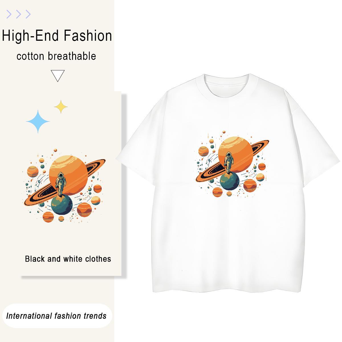 Soft Womens Tshirts 230g Cotton universe Casual Daily Wear Womens T Shirts Breathable Soft Black Oversized Tee Shirt