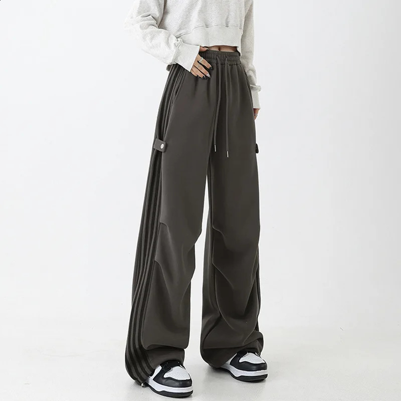 HOUZHOU Sweatpants Side Striped Kpop Sports Pants Joggers Women Grey Trousers Female Loose Casual Korean Streetwear Hip Hop 240821