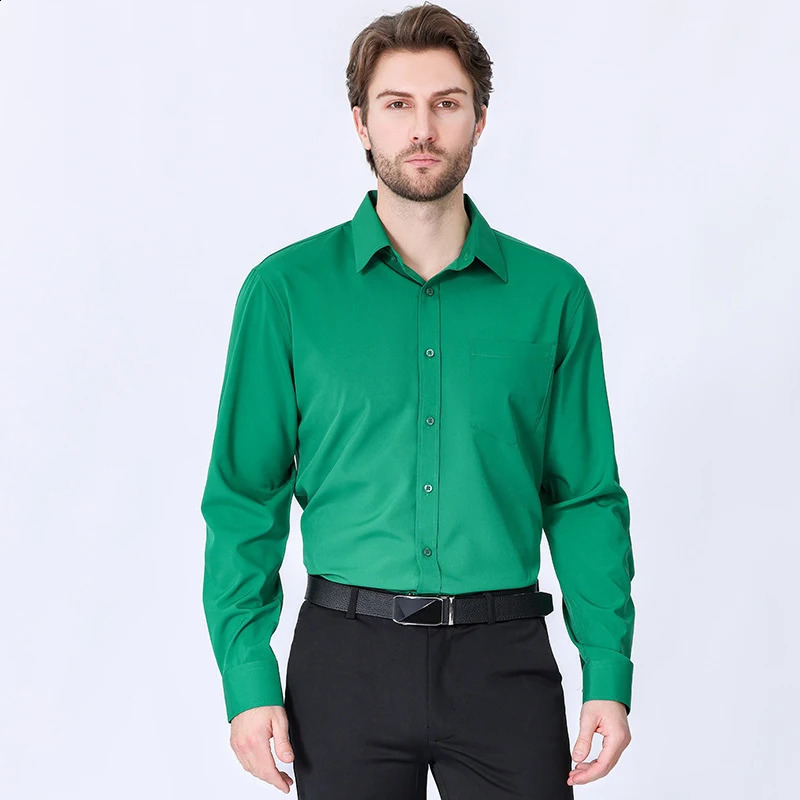 15 colors Mens Long-sleeved Shirts Stretch Dress Shirt Business Casual Lapel Buttons Formal Wear Shirts Black White Blue 240822