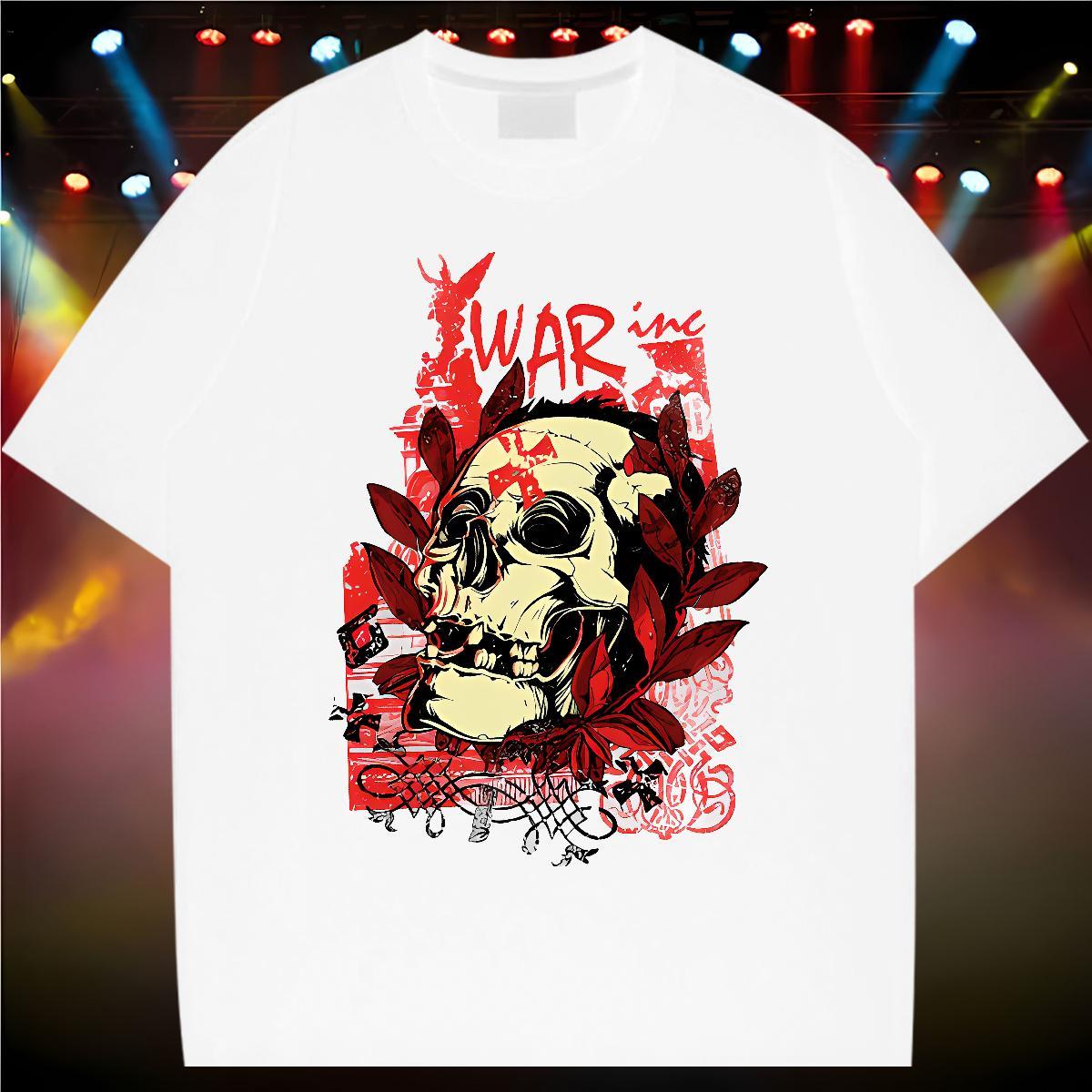Classic Casual Spring Summer Men Clothes T-Shirt skull Breathable Short Sleeve 230g Pure Cotton Men T Shirts Unisex Anime Print Wear