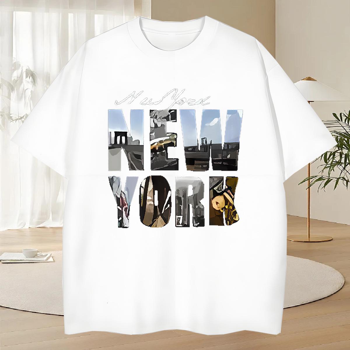 Loose Mens Tshirts Casual 230g 100% Cotton Custom Printing Short Sleeve O-Neck New York T-Shirts Wholesale Clothings