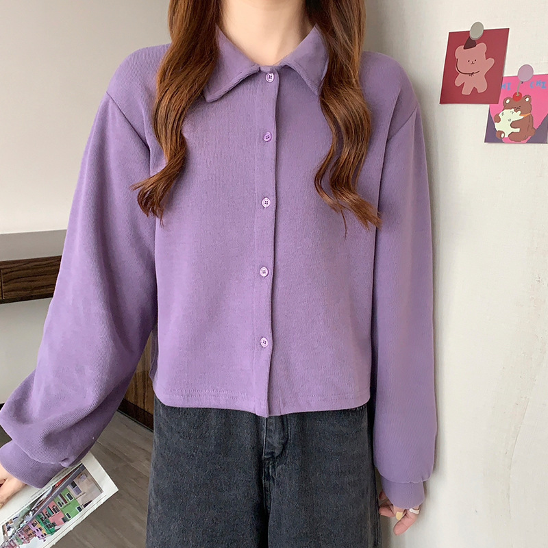 Spring and Autumn New BF Style Loose Polo Collar Short Long Sleeve Hoodie Women's Cardigan Solid Color Top Trendy dongdumaoyi