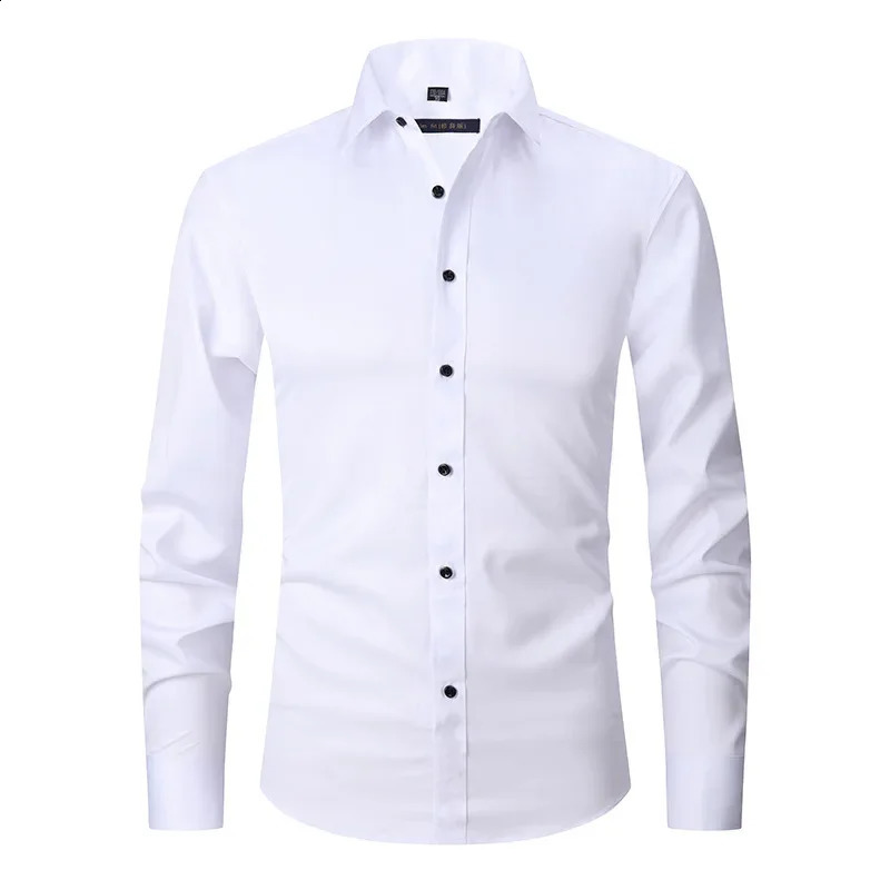 Mens Long Sleeved Slim Fit Elastic Shirt and Non Ironing Black Shirt Mens Solid Color Versatile Business Inch Mens Clothing 240822