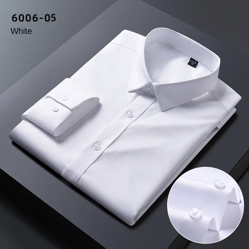 Shirt Men Hombre Bamboo Fiber Long-sleeved Elastic Comfortable Iron-free Casual Shirt Business Professional Dress White-inch 240822