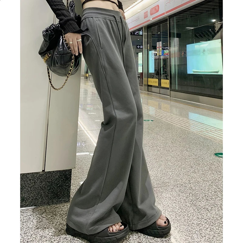Korean Micro Flare Pants Women Draping Slim High-Waisted Streetwear Solid Harajuku Y2K Sweatpants Fashion Loose Casual Trousers 240821