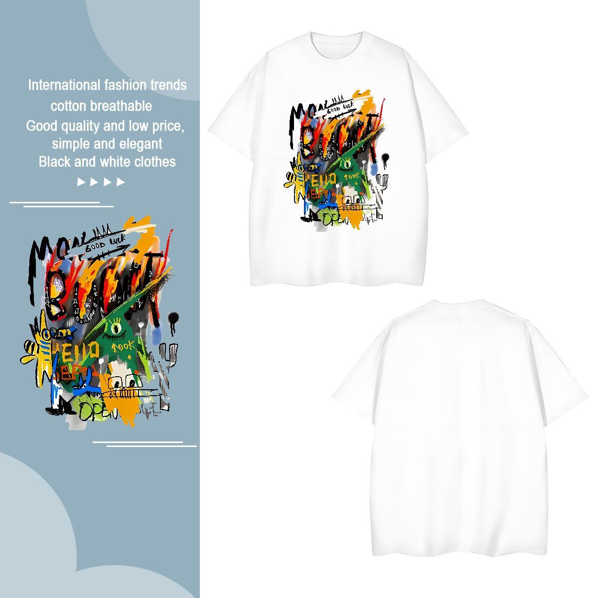 Fashion Design graffiti Men Tops Tees 100% Cotton 230g T-Shirts Cartoon Printing L-4XL Daily Outfit Round Neck Short Sleeve Loose Tees Shirts