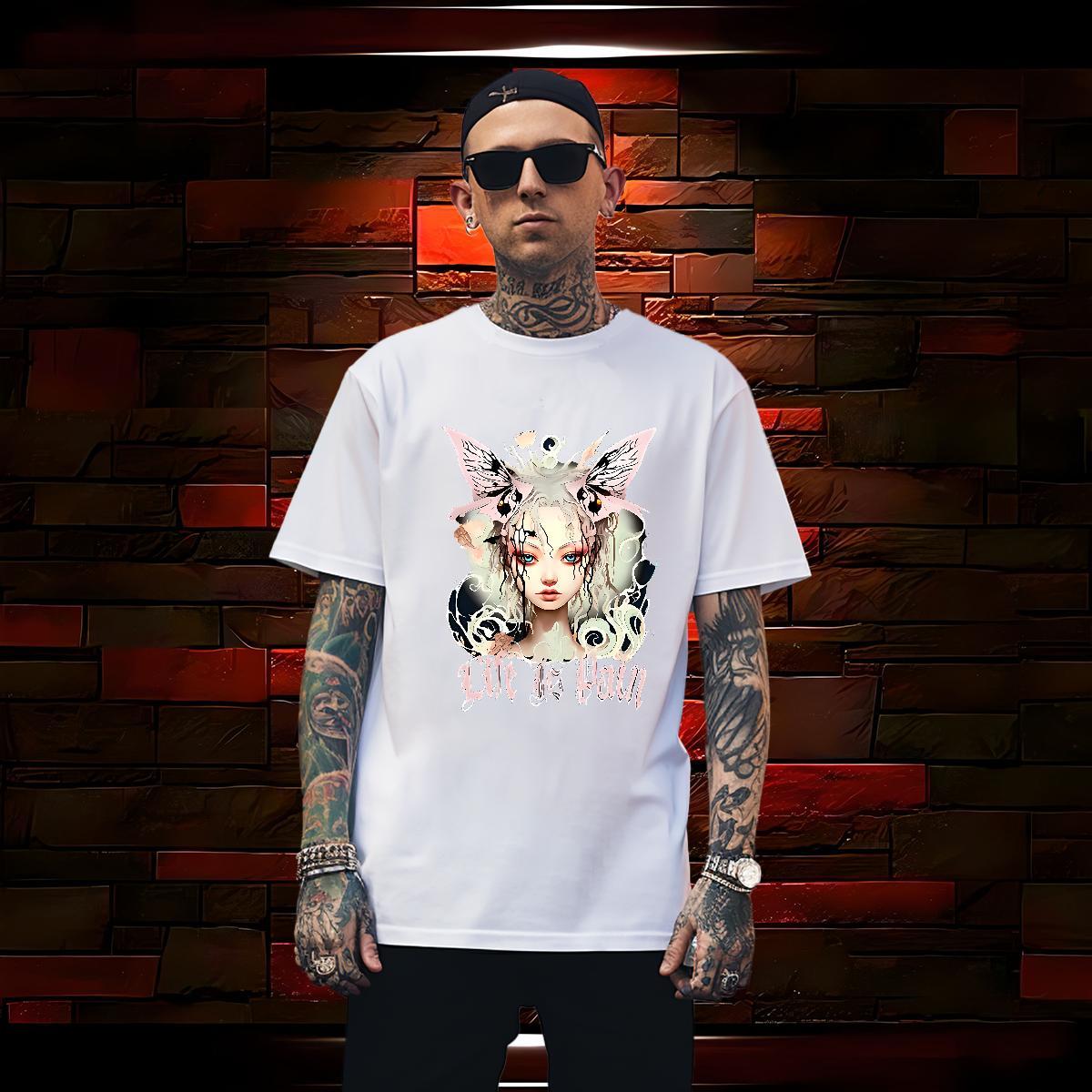 Cool Design Butterfly Girl T shirt Street Casual Tshirt for Man Woman 100% Cotton 230g Fashion New Breathable Black Oversized Polos