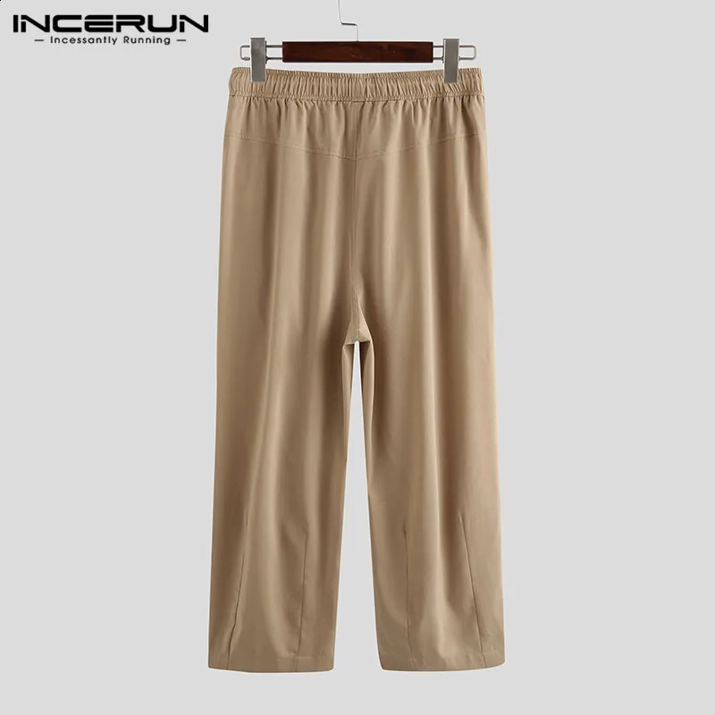 Summer Men Wide Leg Pants Drawstring Joggers Plain High Street Man Casual Trousers Baggy Fashion Harem Pants S-5XL INCERUN 240822