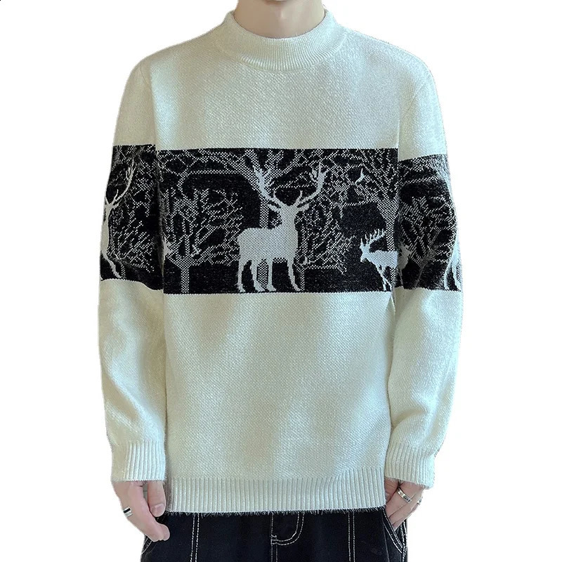 Mens Knitted Sweater Fashion Comfortable Warm Casual Slim Turtleneck Top Mens Clothes 240821