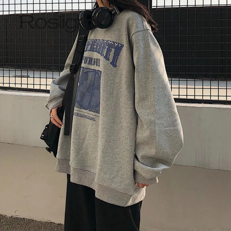 Autumn Thin Pullover Women Jumper Letter Sweatshirt Korean Casual Loose Tops Sweatshirt Vintage Harajuku Hoodie Polerones Mujer 240822
