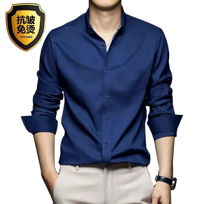 Mens shirt formal long-sleeved business casual work clothes solid color high-quality thin free ironing breathable fashion slim 240822