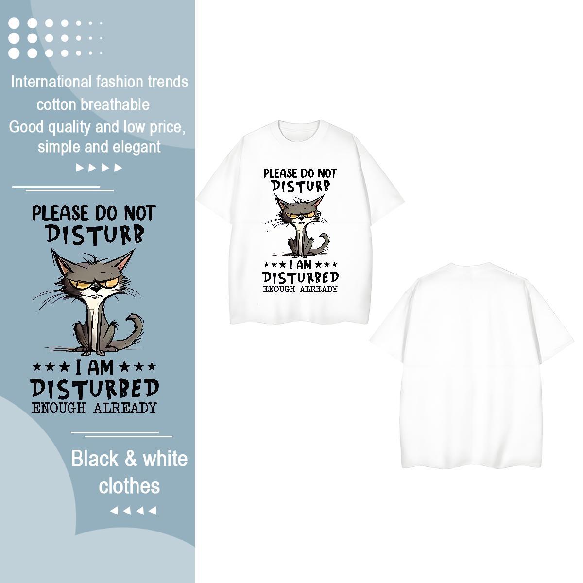 Fashion New Woman T Shirts Breathable Soft 230g Pure Cotton Women Tshirts Black Oversized cat Daily Outfit Comfortable Clothes Shirt