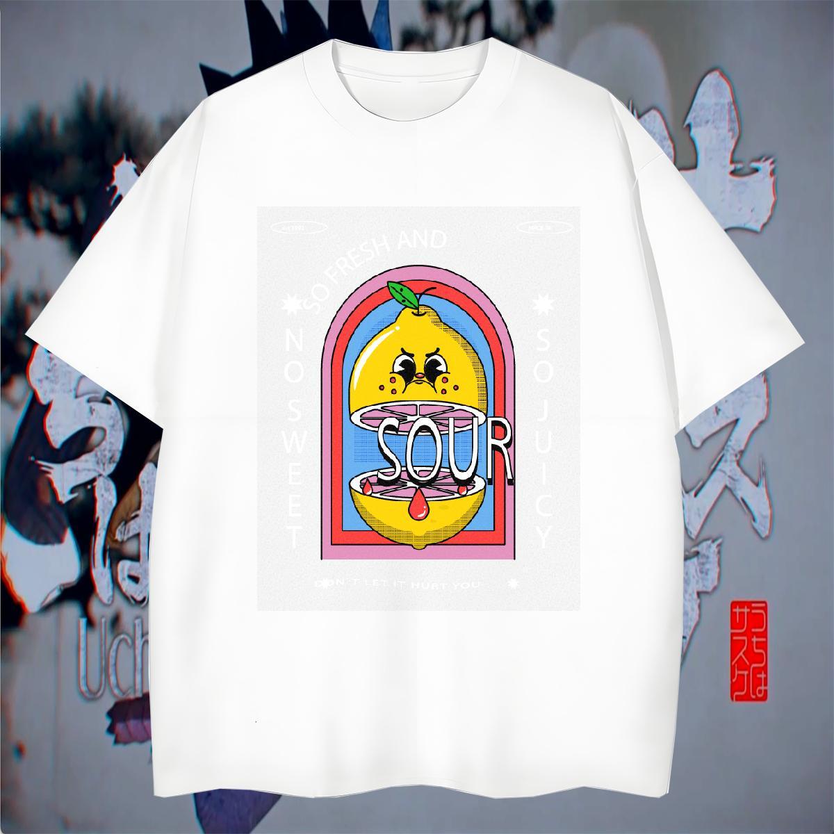 Loose Men Tees Casual Daily Wear 100% Cotton 230g White Plus Size Short Sleeve O-Neck sour T Shirt For Man Designer Fashion Clothes