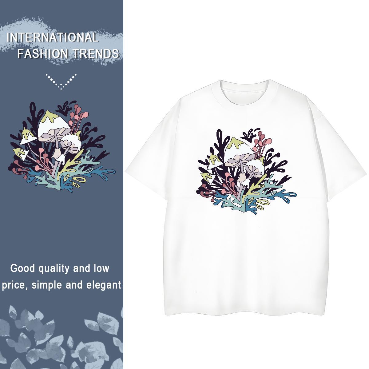 2024 T Shirts Women Breathable Short Sleeve 230g 100% Cotton Unisex Tshirts Black Oversized mushroom Summer Casual 5A Polos
