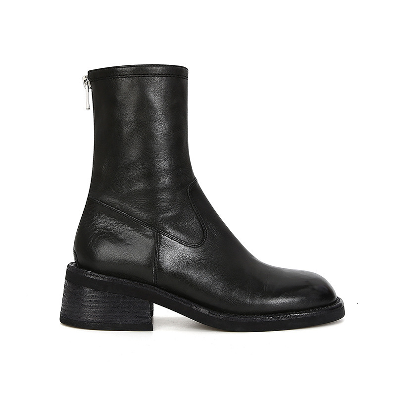 Ddmysports Cowhide Version Su Yinyin S Same Washed Horsehide Pleated Martin Thick And Leg Hugging Motorcycle Short Boots Women Slim OUTDOOR