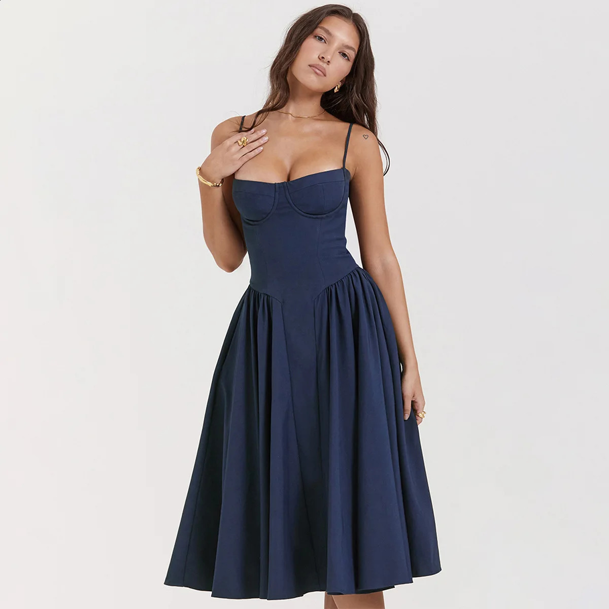 Drop Pink Summer Dress Arrivals Spaghetti Strap Elegant Midi Dress Fit and Flare Dress Sexy Womens Clothing 240822