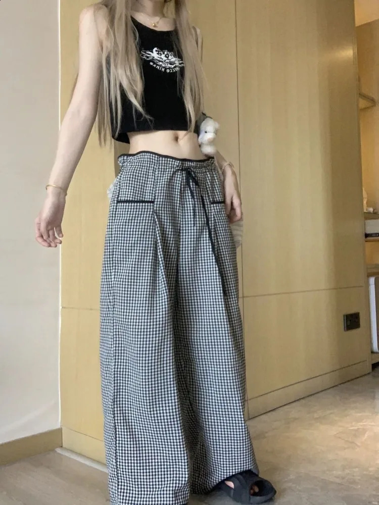HOUZHOU Vintage Y2k Baggy Plaid Pants Woman Korean Fashion Harajuku Japanese Style Streetwear Casual Check Oversize Trousers 240821