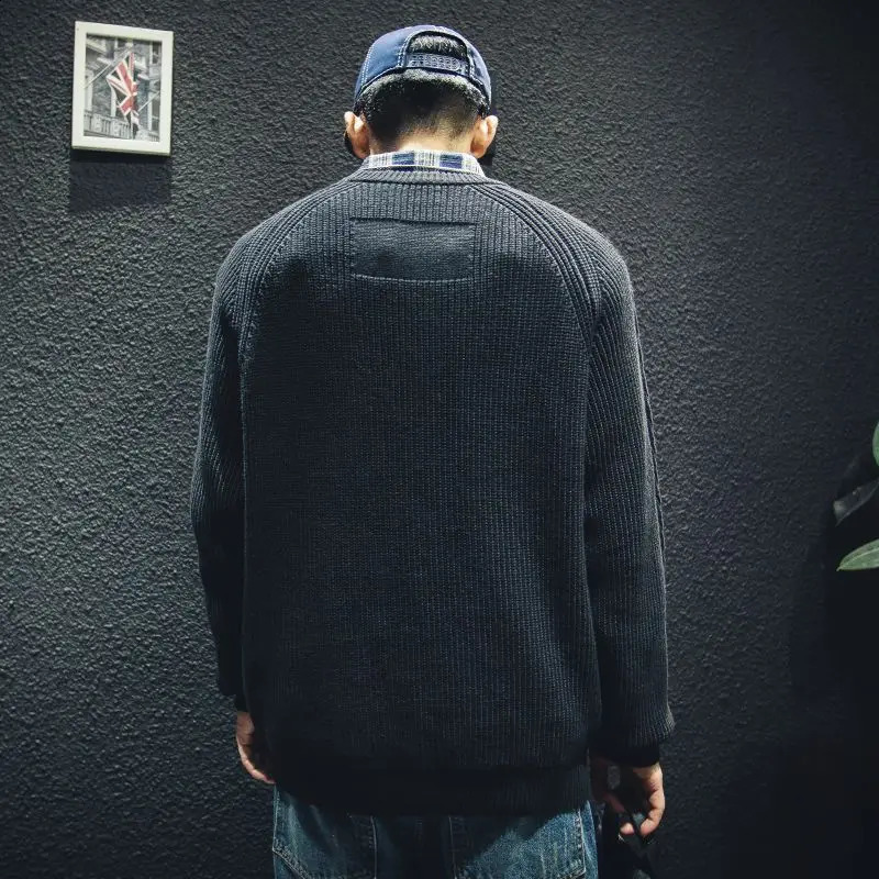 Mens black collar knitted sweater mens plain weave icon pulled warm selling product Korean coat mode A 240821
