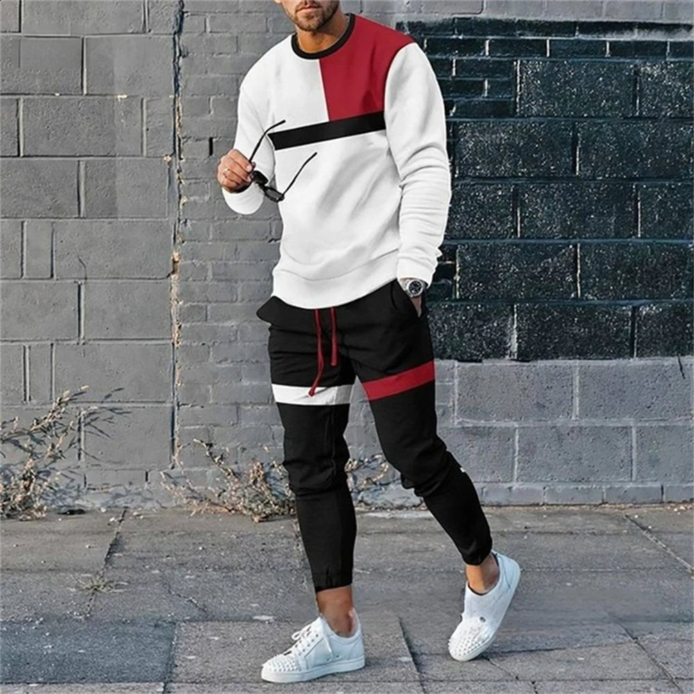 Summer 2 Piece Sets Tracksuit Men Long Sleeve T ShirtSweatpants Suit Men Streetwear Vintage Oversize Sweatshirt Mens Clothing 240821