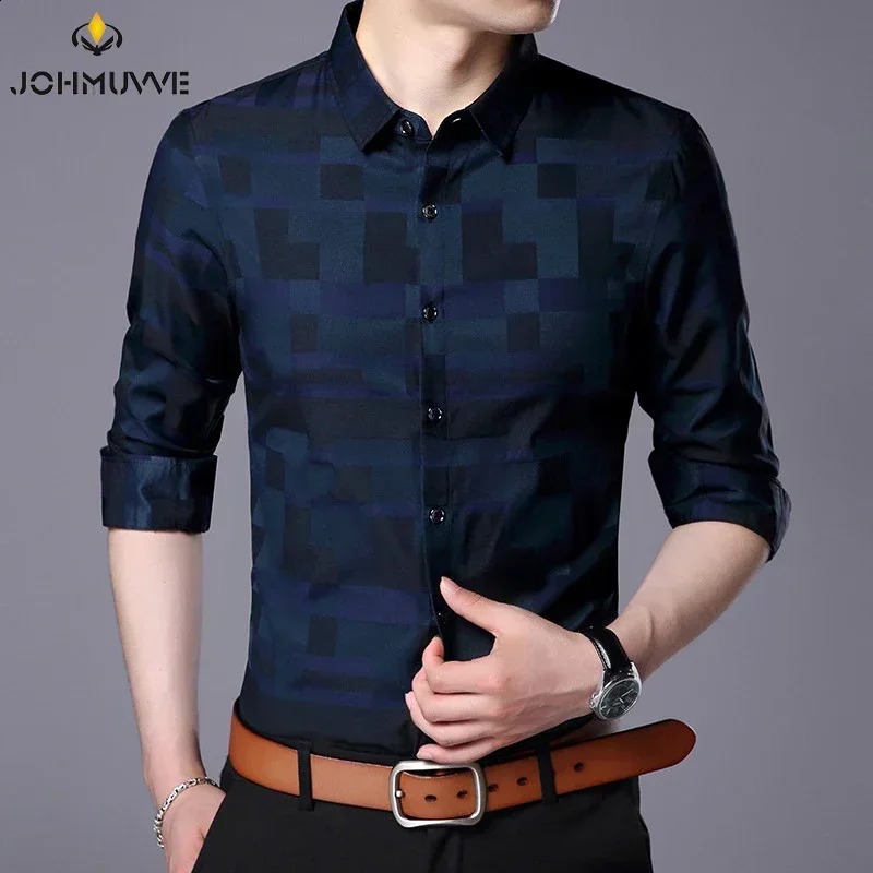 Mens Casual Business Long Sleeve Shirt Formal Office Men Tshirt 240822