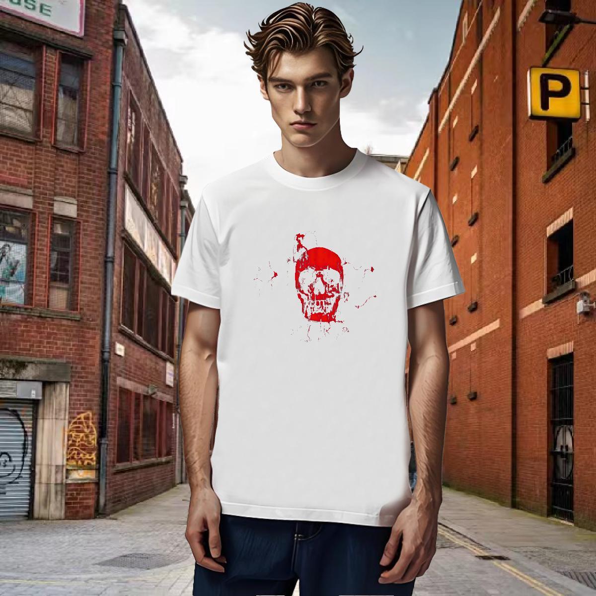 Casual New Men Tees 100% Cotton 230g Beach skull Crew Neck Breathable T Shirts Men Classic Custom Anime Tops Shirt