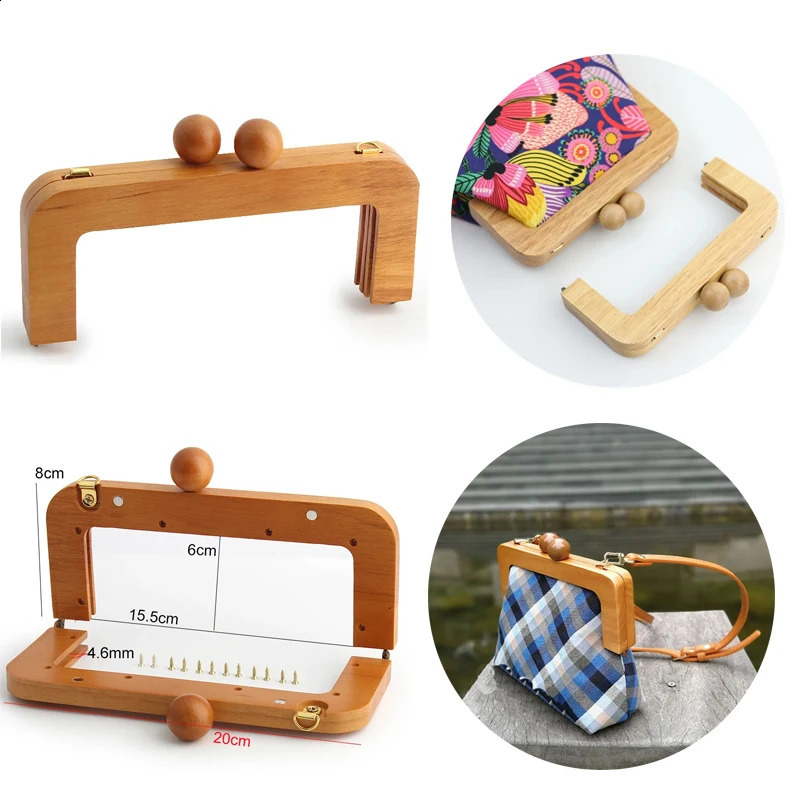 1 piece 20cm wallet frame wooden handbag closed kiss buckle handbag frame lock buckle DIY sewing bag accessories 240821