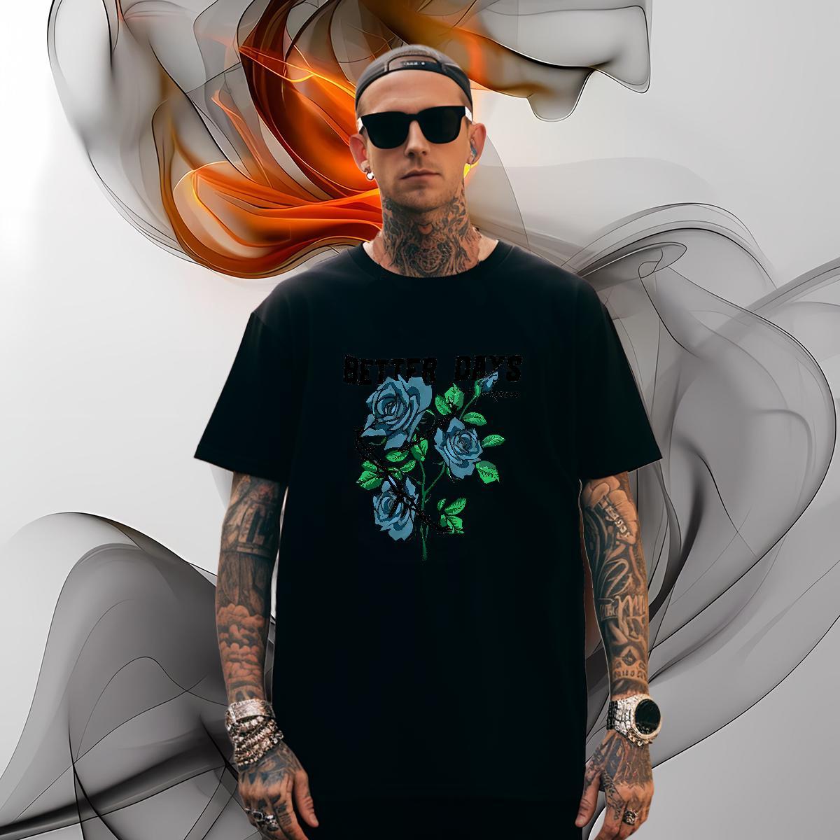 High Quality flower T-Shirts Anime Printing Street Tshirt for Man Woman 100% Cotton 230g Designer Fashion Short Sleeve O-Neck Black White Tees Shirts