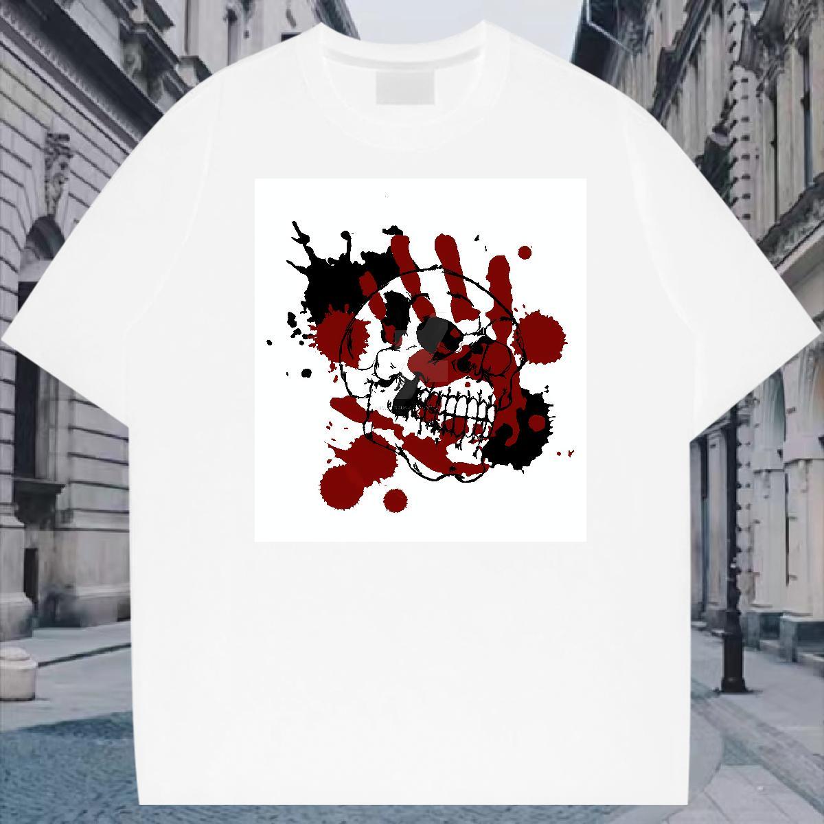 DIY Street wear Hip Hop Couples T Shirts skull Round Neck Short Sleeve 230g Pure Cotton Mens T Shirts Brand Plus Size Cartoon Tee Shirt