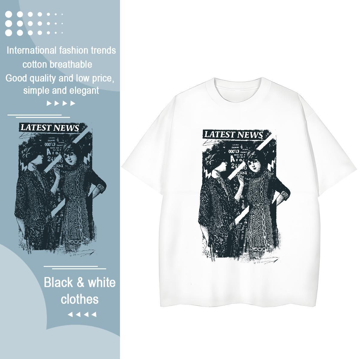 Fashion T Shirts Women 100% Cotton 230g Breathable Crew Neck Casual person Couples T Shirts 5A Cartoon Printing L-4XL Tops Tees