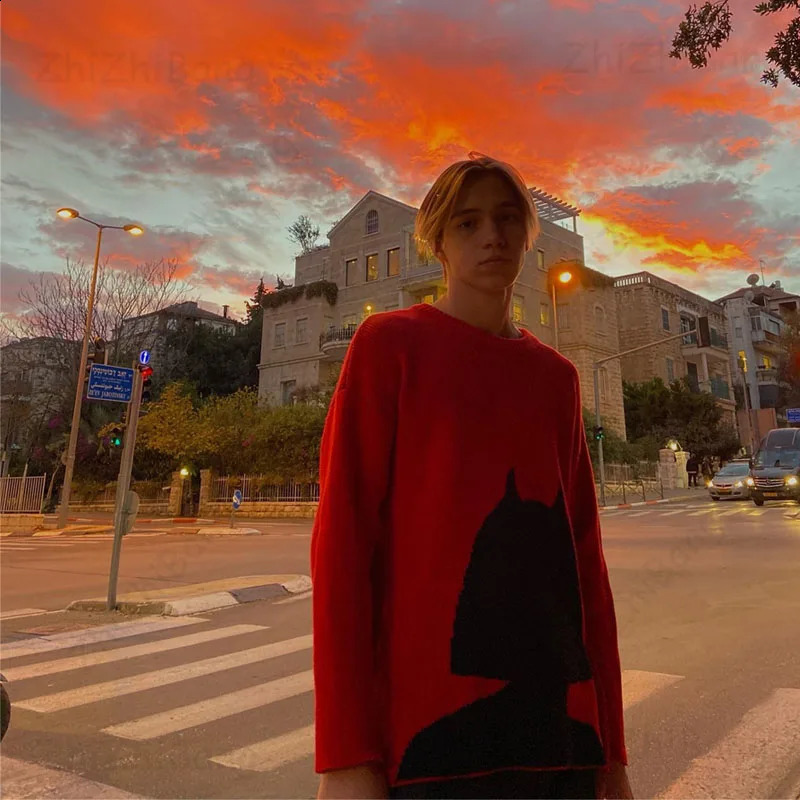 Womens Knitted Streetwear Mens Pullovers Sweaters Gothic Oversized Harajuku Pattern Cotton Unisex O Neck Knitwear Men Clothing 240821