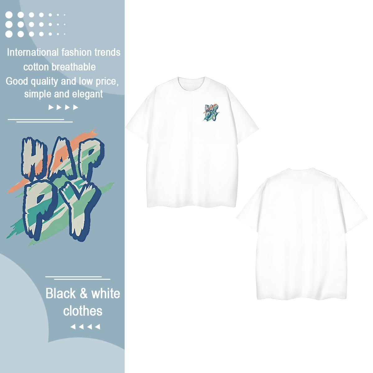 Fashion Casual Hip Hop Street Mens Tshirts happy Crew Neck 230g Pure Cotton Mens T Shirts Brand Floral Print Tops